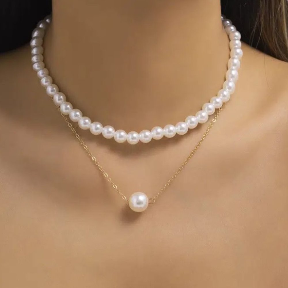 2pcs Women's Pearl Necklace Set